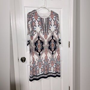 Studio one women’s dress long sleeve navy blue white casual sz 12